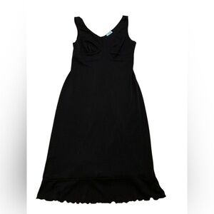 Vintage 90s/Y2K Sfuzi Black V-Neck Sleeveless Ruffle Hem Midi Dress Small